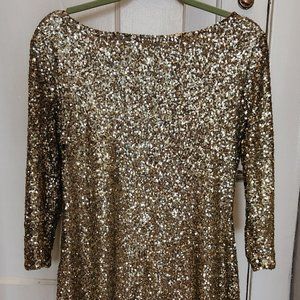TRUE DECADENCE Gold Sequin Lined Cocktail Dress. Size US 12-14/UK 16